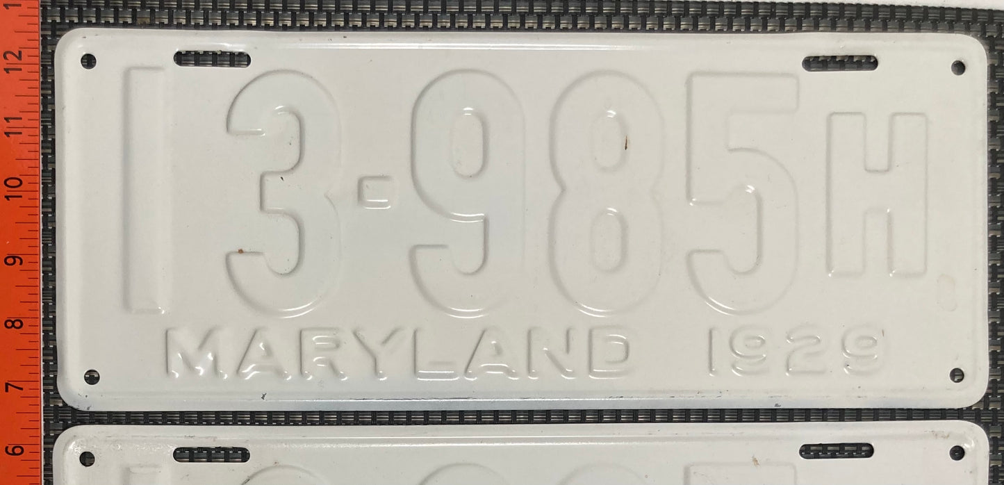 1929 Maryland #13-985H For Hire License Plate (Pair) (Repaint)