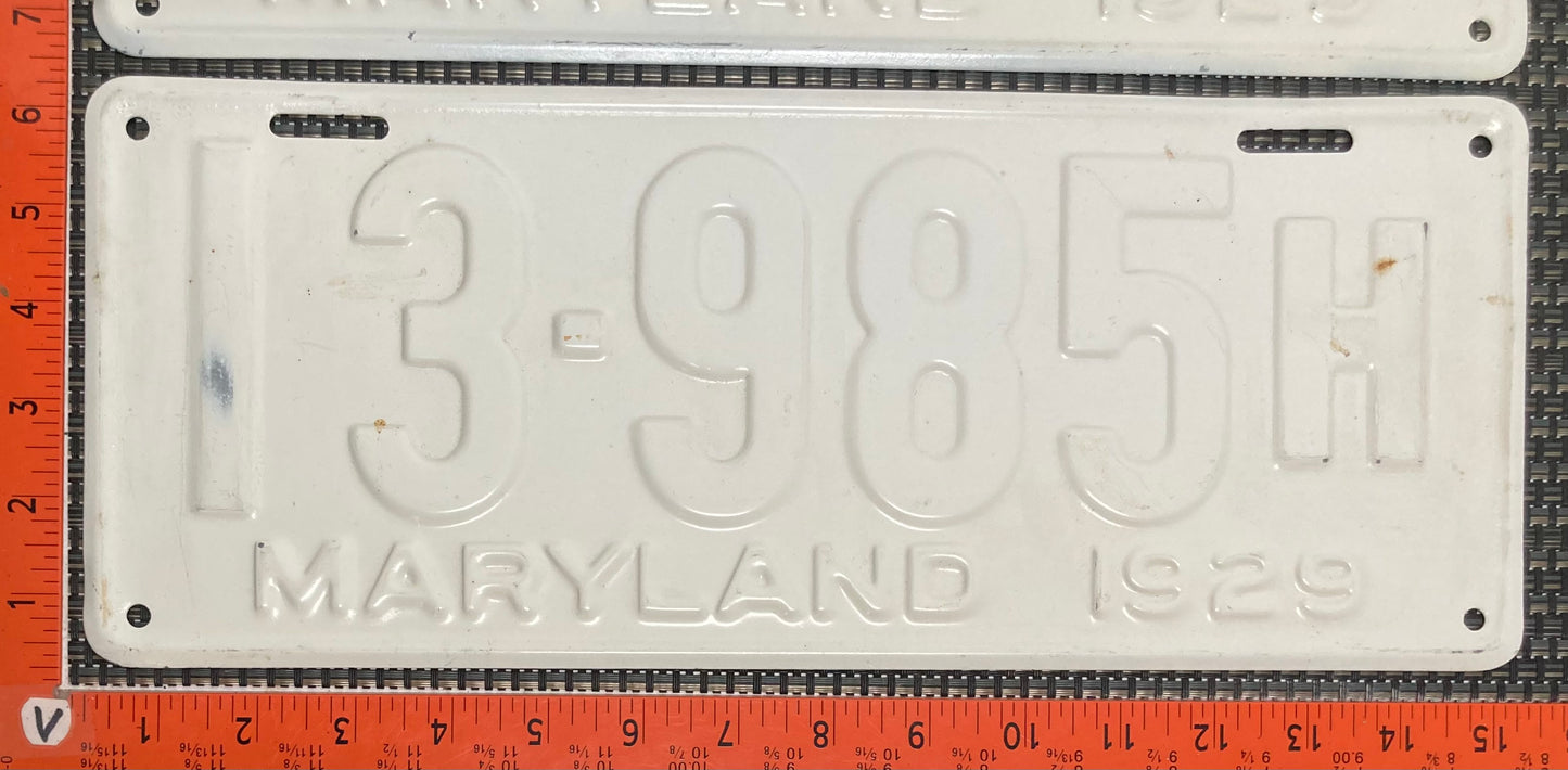 1929 Maryland #13-985H For Hire License Plate (Pair) (Repaint)