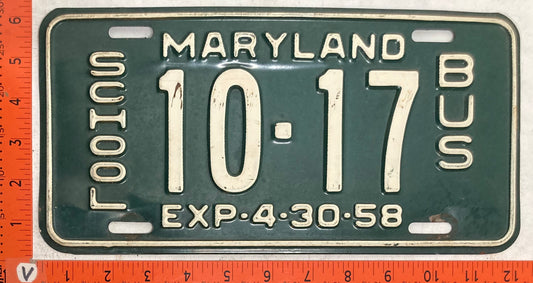 1958 Maryland #10-17 School Bus License Plate
