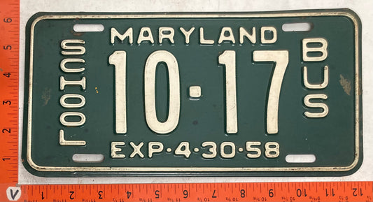 1958 Maryland #10-17 School Bus License Plate