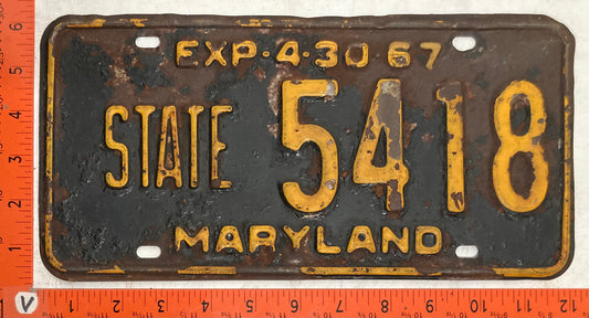 1967 Maryland #5418 State License Plate
