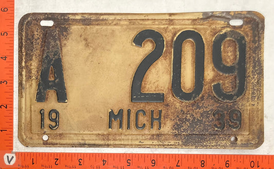 1939 Michigan #A 209 Passenger License Plate