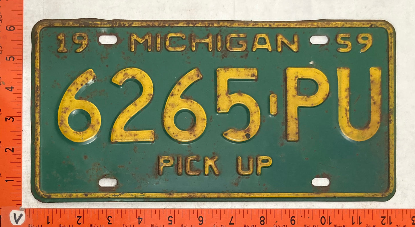 1959 Michigan #6265-PU Pick Up License Plate