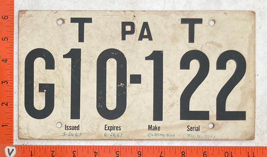 1967 Pennsylvania #G10-122Temporary License Plate (Carboard)