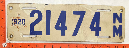 1920 New Mexico #21574 Passenger License Plate (Porcelain)