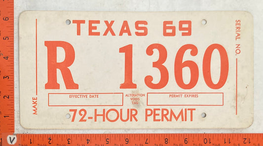 1969 Texas #R 1360 72 Hour Permit License Plate (Cardboard)
