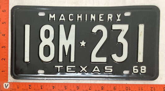1968 Texas #18M 231 Machinery License Plate