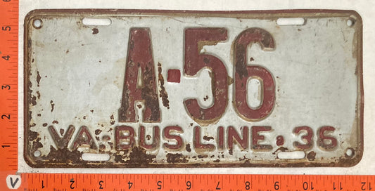 1936 Virginia #A-56 Bus Line License Plate