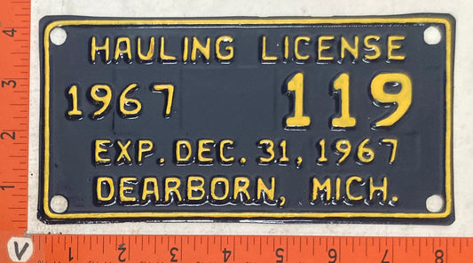 1967 Michigan #119 Hauling License License Plate
