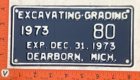 1973 Michigan #80 Excavating Grading License Plate