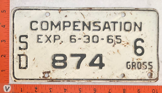 1965 South Dakota #874 Compensation 6 Gross Plate
