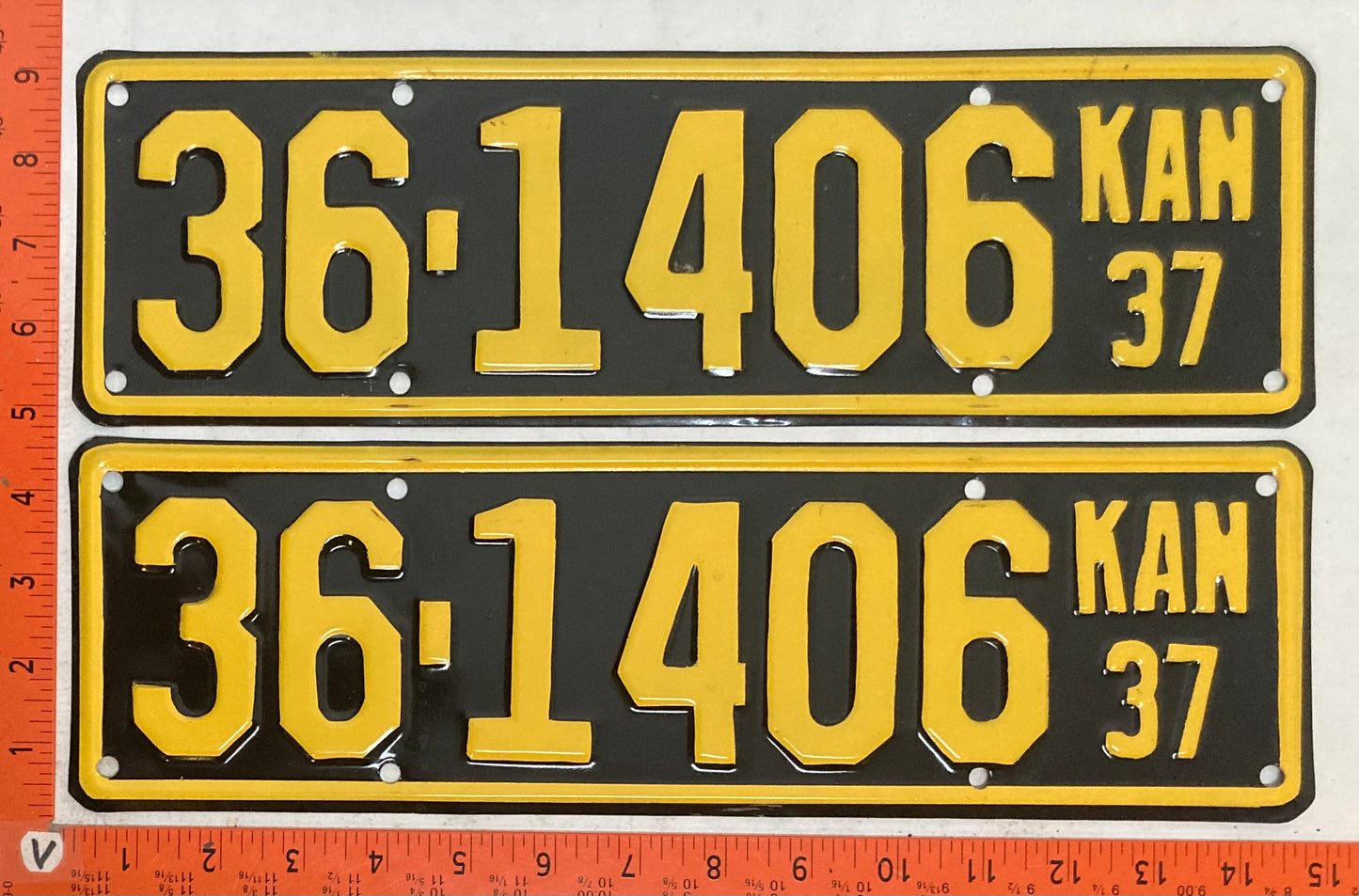 1937 Kansas #36-1406 Passenger License Plate (Repaint)(Pair)
