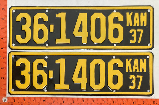 1937 Kansas #36-1406 Passenger License Plate (Repaint)(Pair)