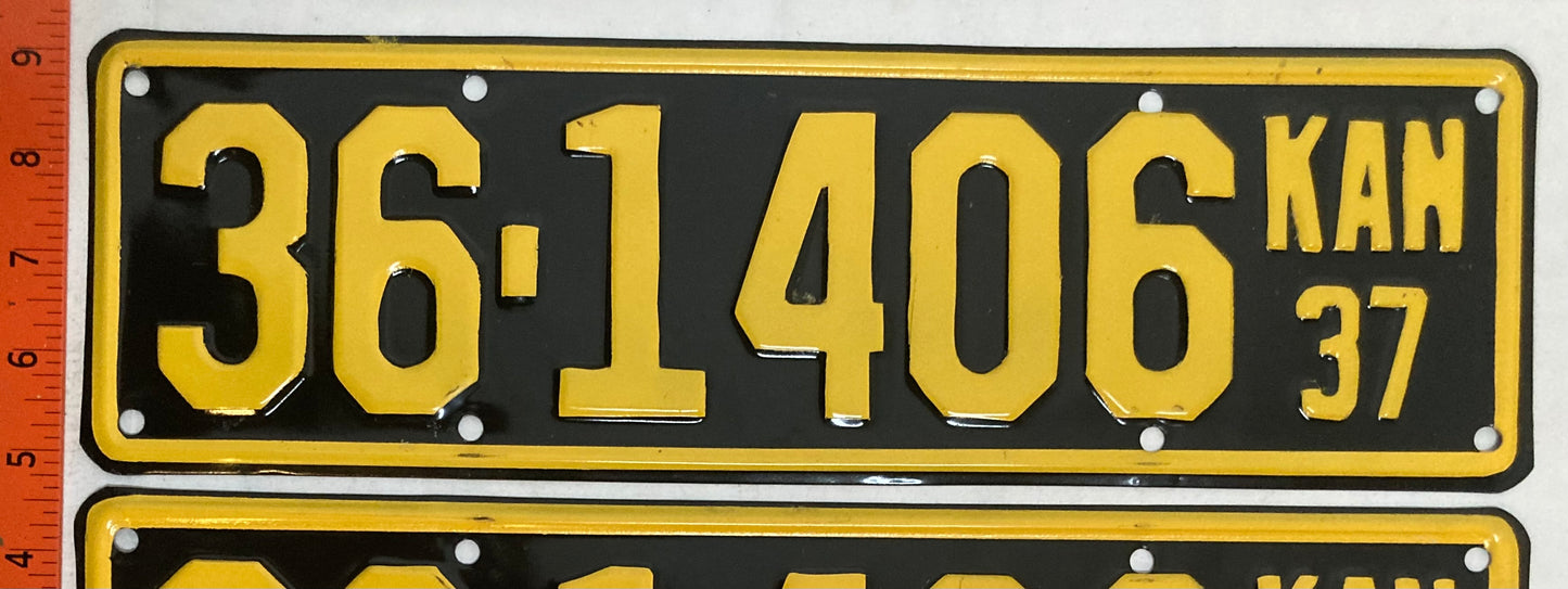 1937 Kansas #36-1406 Passenger License Plate (Repaint)(Pair)