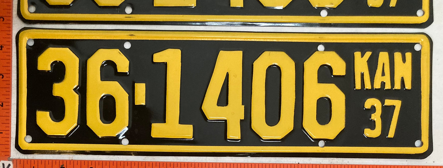 1937 Kansas #36-1406 Passenger License Plate (Repaint)(Pair)