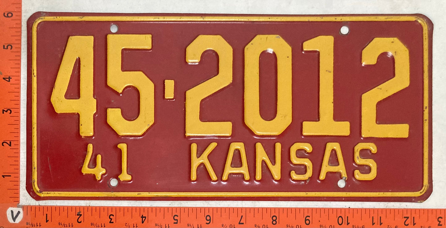 1941 Kansas #45-2012 Passenger License Plate