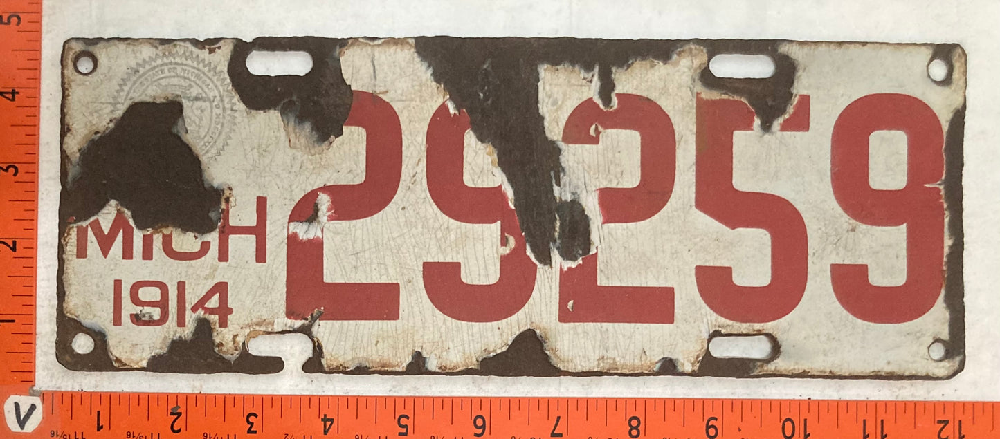 1914 Michigan #29259 Passenger License Plate (Porcelain)