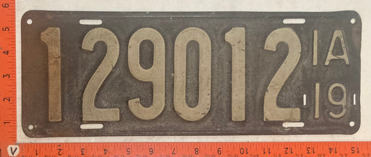 1919 Iowa #129012 Passenger License Plate