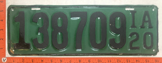 1920 Iowa #138709 Passenger License Plate (Repaint)