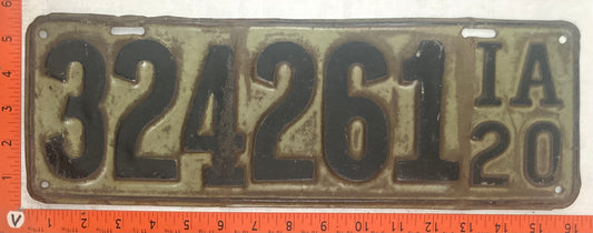 1920 Iowa #324261 Passenger License Plate