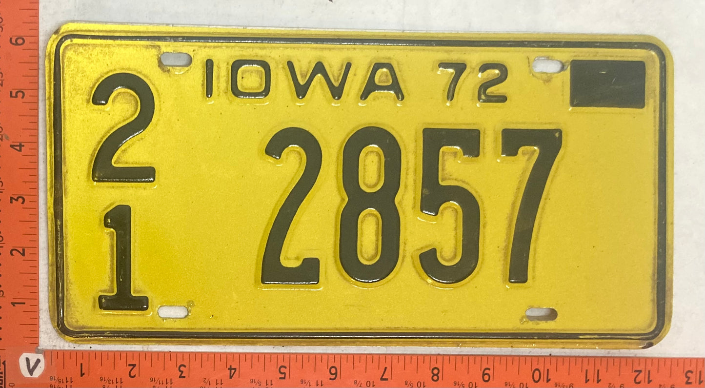 1972 Iowa #2/1 2857 Passenger License Plate
