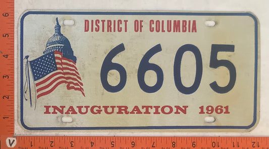 1961 Washington, DC #6605 Presidential Inaugural Passenger License Plate