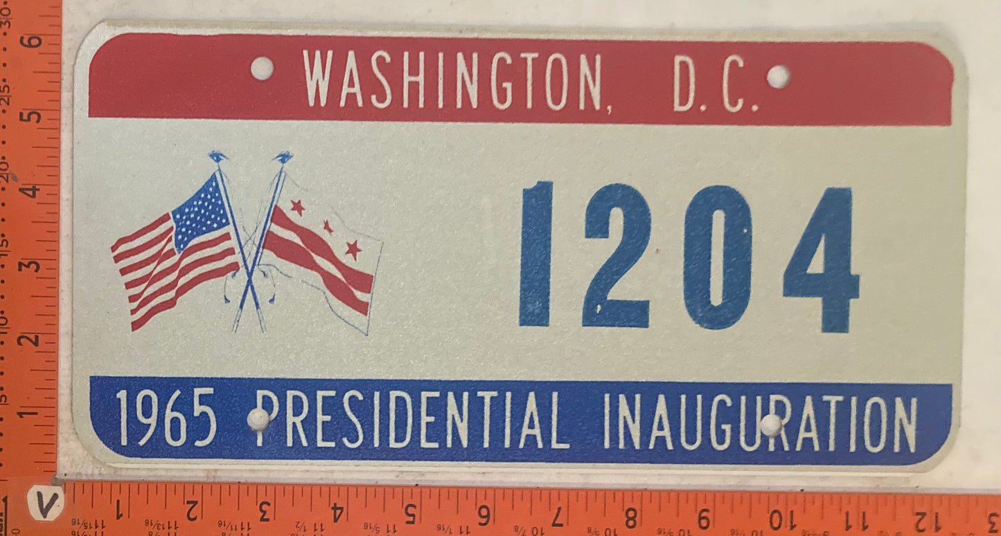 1965 Washington, DC #1204 Presidential Inaugural Passenger License Plate