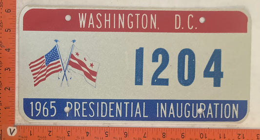 1965 Washington, DC #1204 Presidential Inaugural Passenger License Plate
