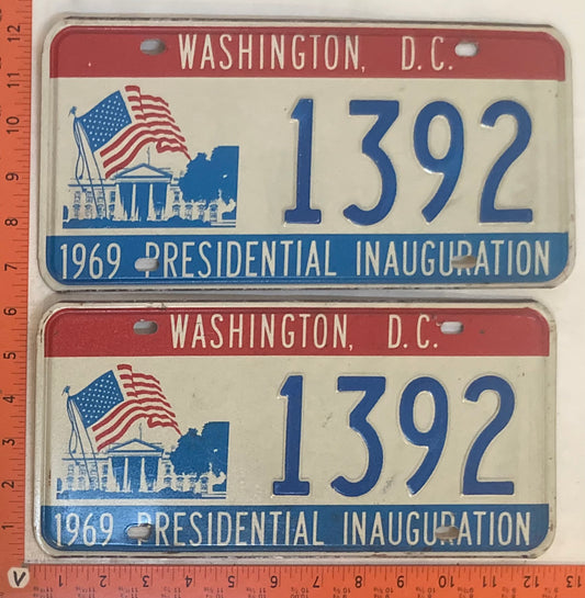1969 Washington, DC #1392 Presidential Inaugural Passenger License Plate (Pair)