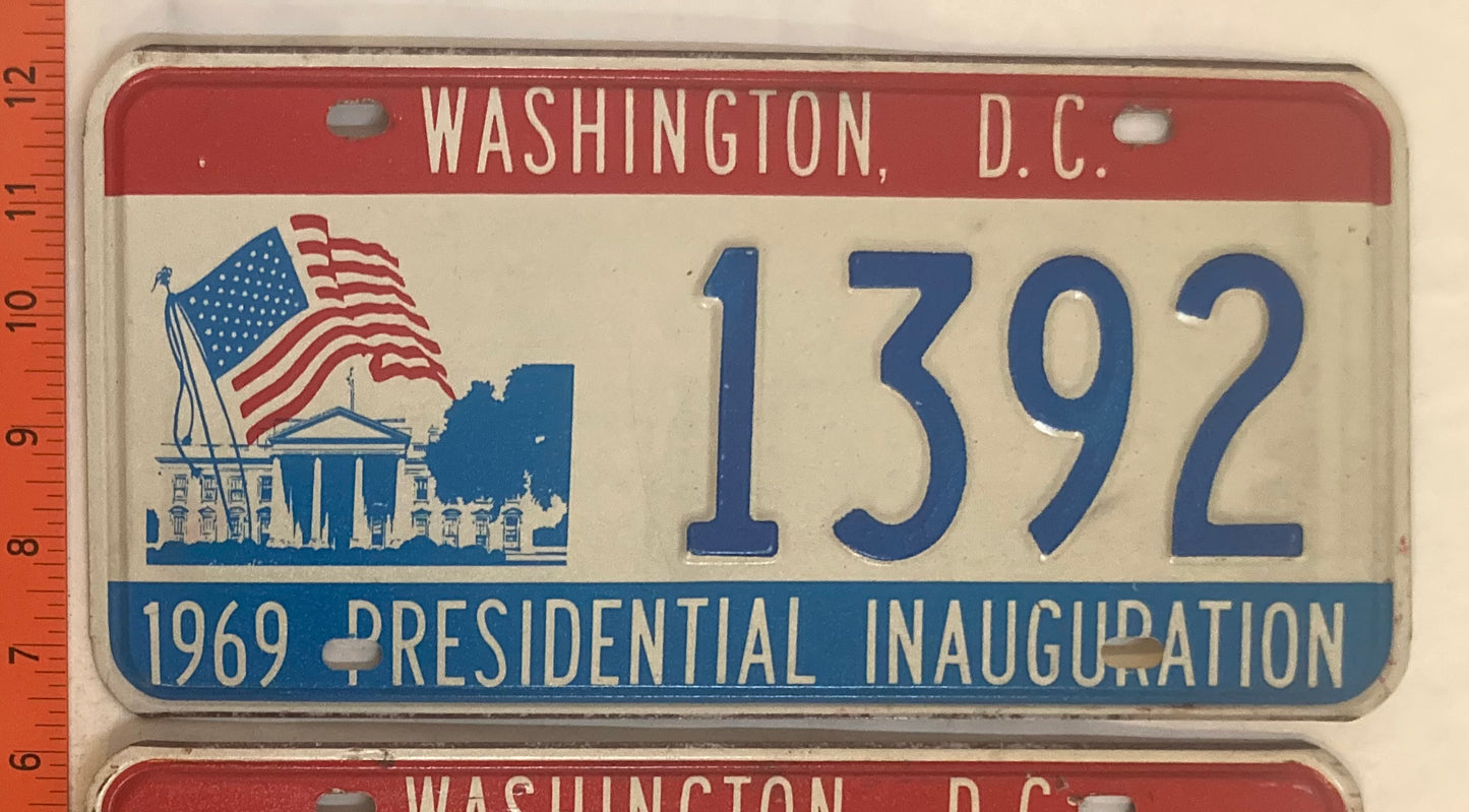1969 Washington, DC #1392 Presidential Inaugural Passenger License Plate (Pair)