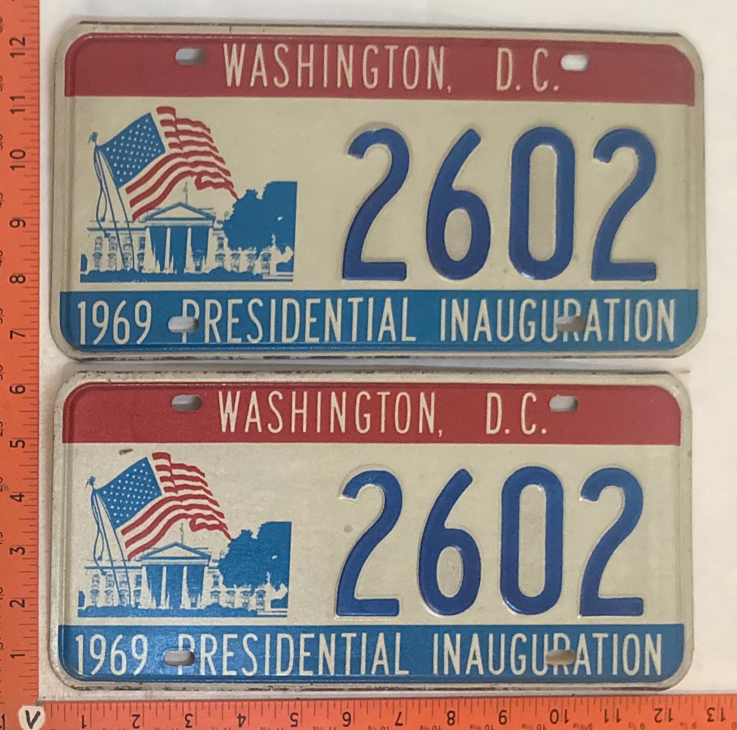 1969 Washington, DC #2602 Presidential Inaugural Passenger License Plate (Pair)