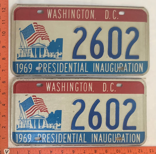 1969 Washington, DC #2602 Presidential Inaugural Passenger License Plate (Pair)