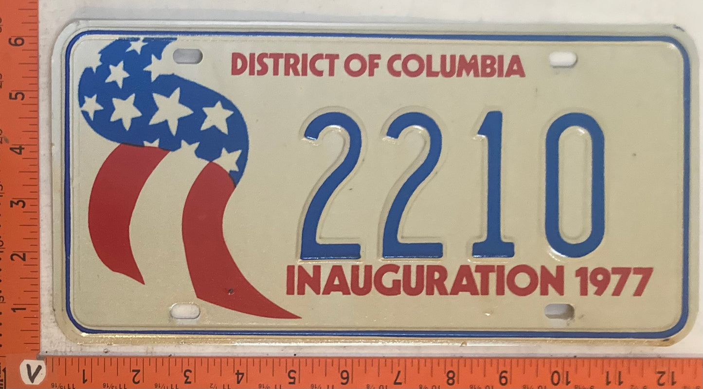 1977 Washington, DC #2210 Presidential Inaugural Passenger License Plate
