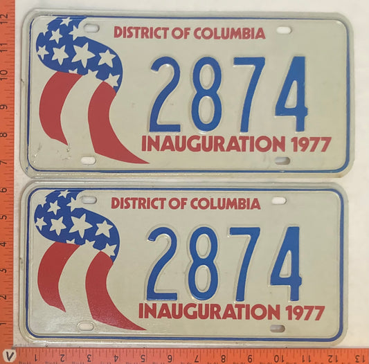 1977 Washington, DC #2874 Presidential Inaugural Passenger License Plate (Pair)