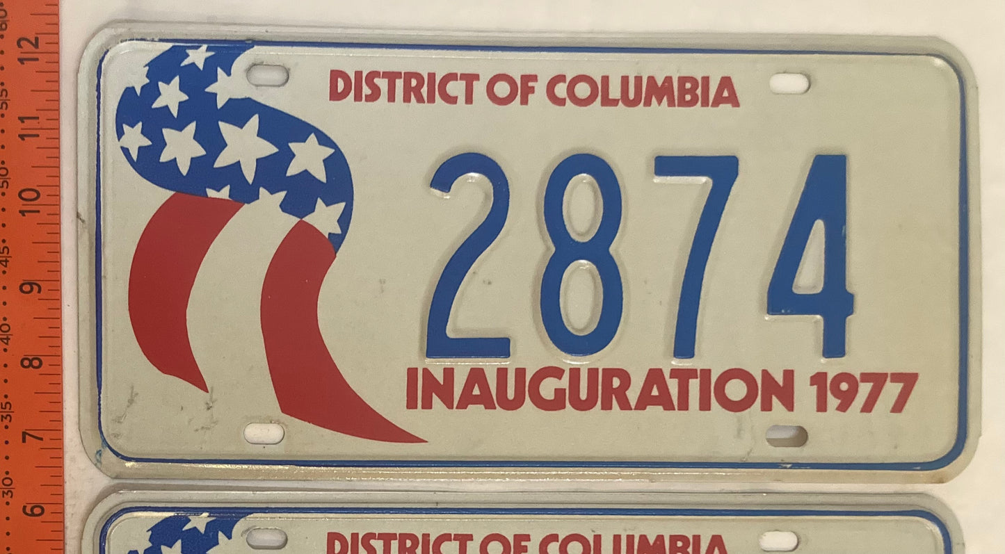 1977 Washington, DC #2874 Presidential Inaugural Passenger License Plate (Pair)