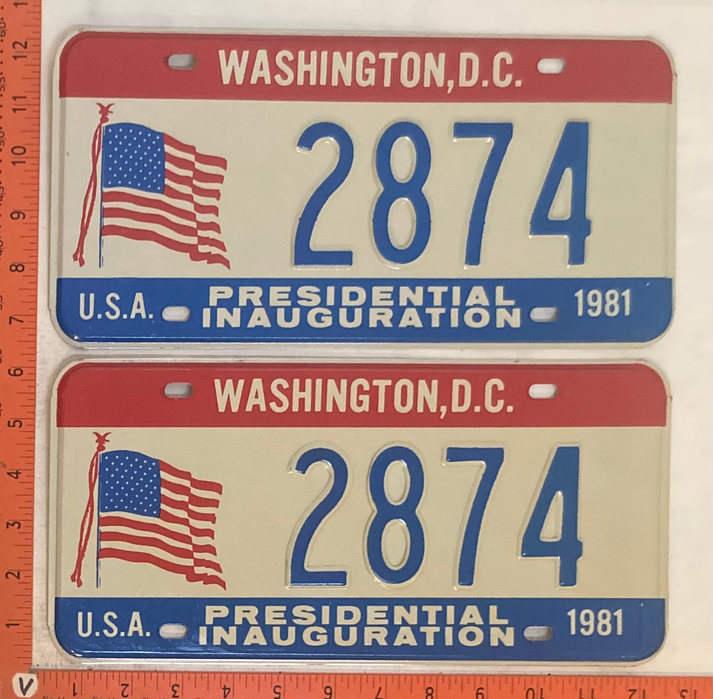 1981 Washington, DC #2874 Presidential Inaugural Passenger License Plate (Pair)