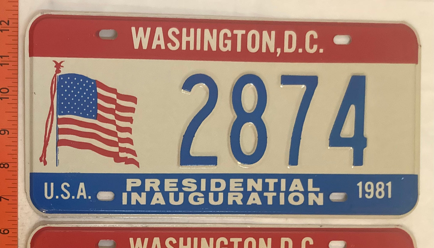 1981 Washington, DC #2874 Presidential Inaugural Passenger License Plate (Pair)