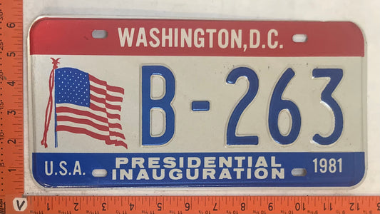 1981 Washington, DC #B-263 Presidential Inaugural Passenger License Plate