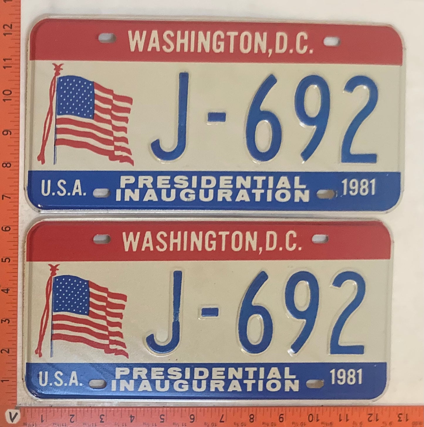 1981 Washington, DC #J-692 Presidential Inaugural Passenger License Plate (Pair)