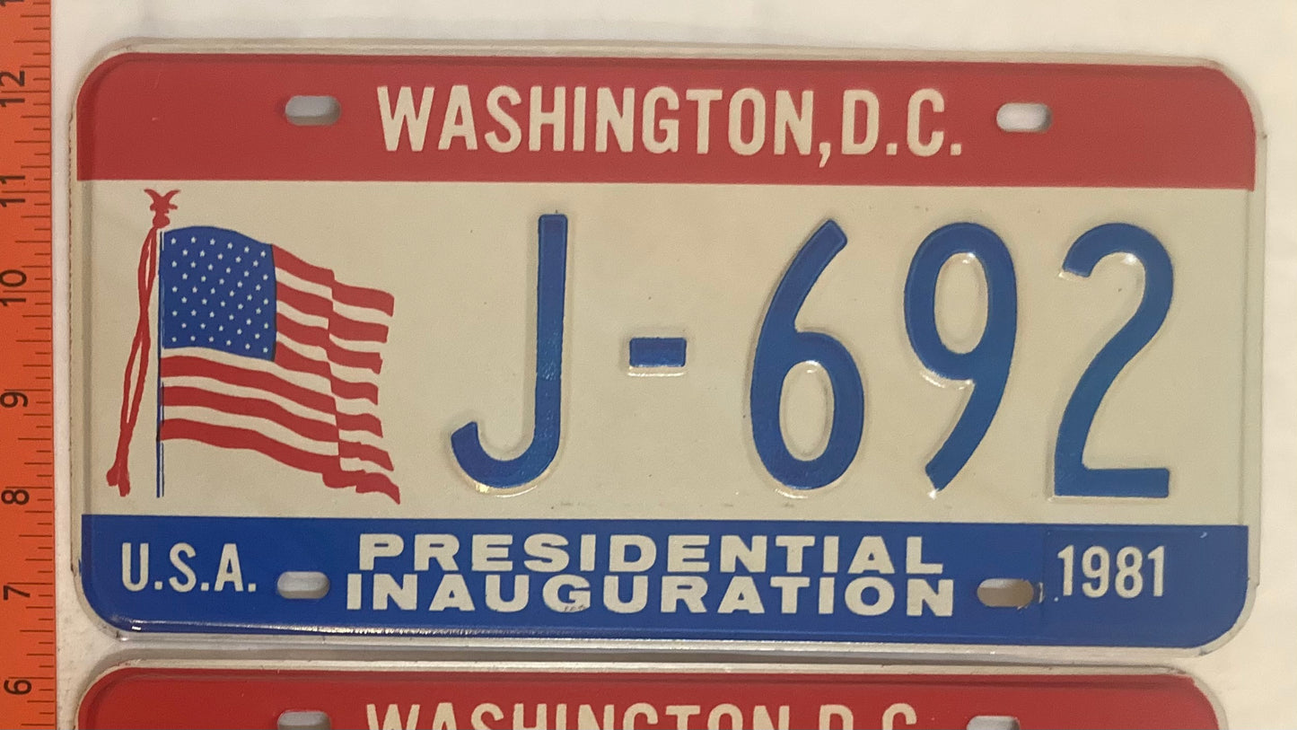 1981 Washington, DC #J-692 Presidential Inaugural Passenger License Plate (Pair)