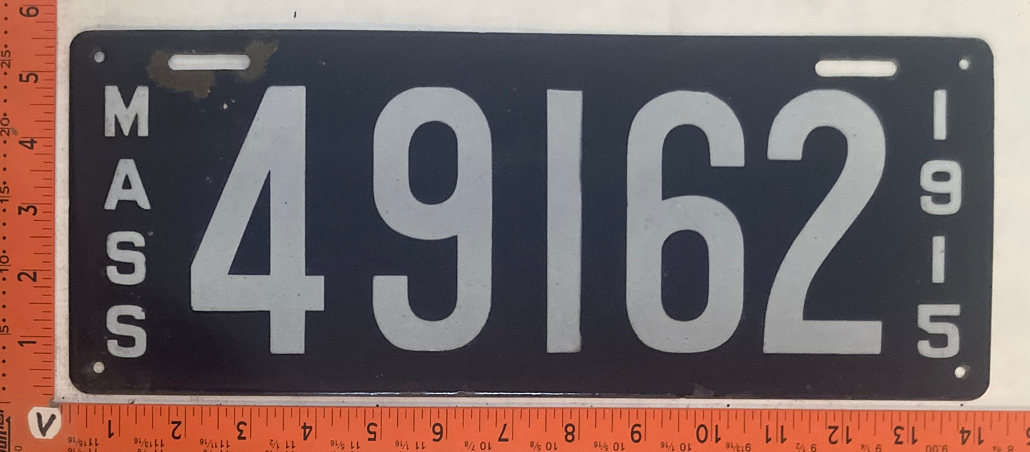 1915 Massachusetts #49162 Passenger License Plate (Porcelain)