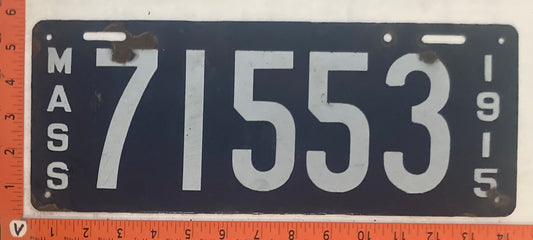 1915 Massachusetts #71553 Passenger License Plate (Porcelain)