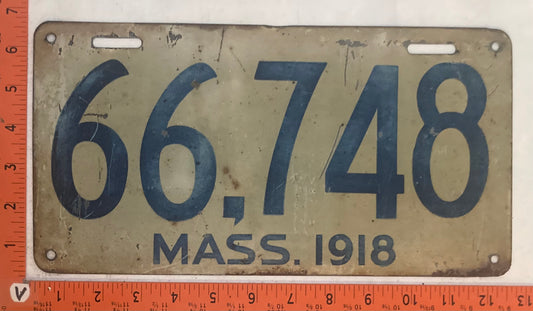 1918 Massachusetts #66,748 Passenger License Plate