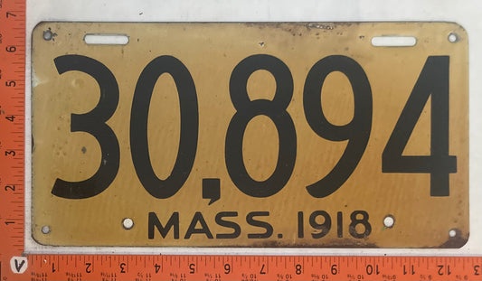1918 Massachusetts #30,894 Passenger License Plate