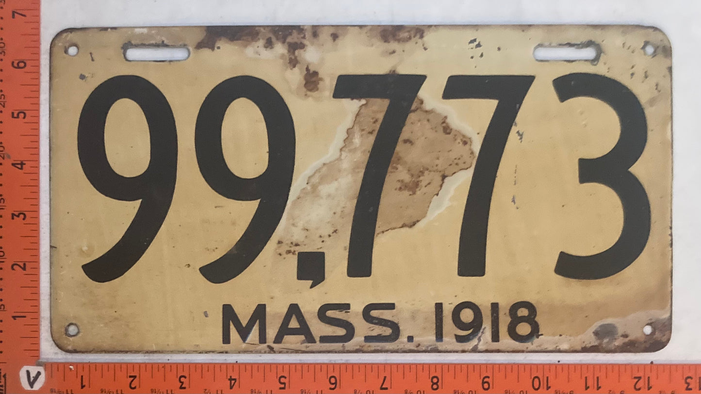 1918 Massachusetts #99,773 Passenger License Plate