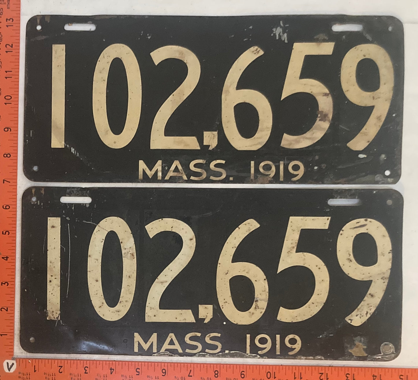 1919 Massachusetts #102,659 Passenger License Plate (Pair)