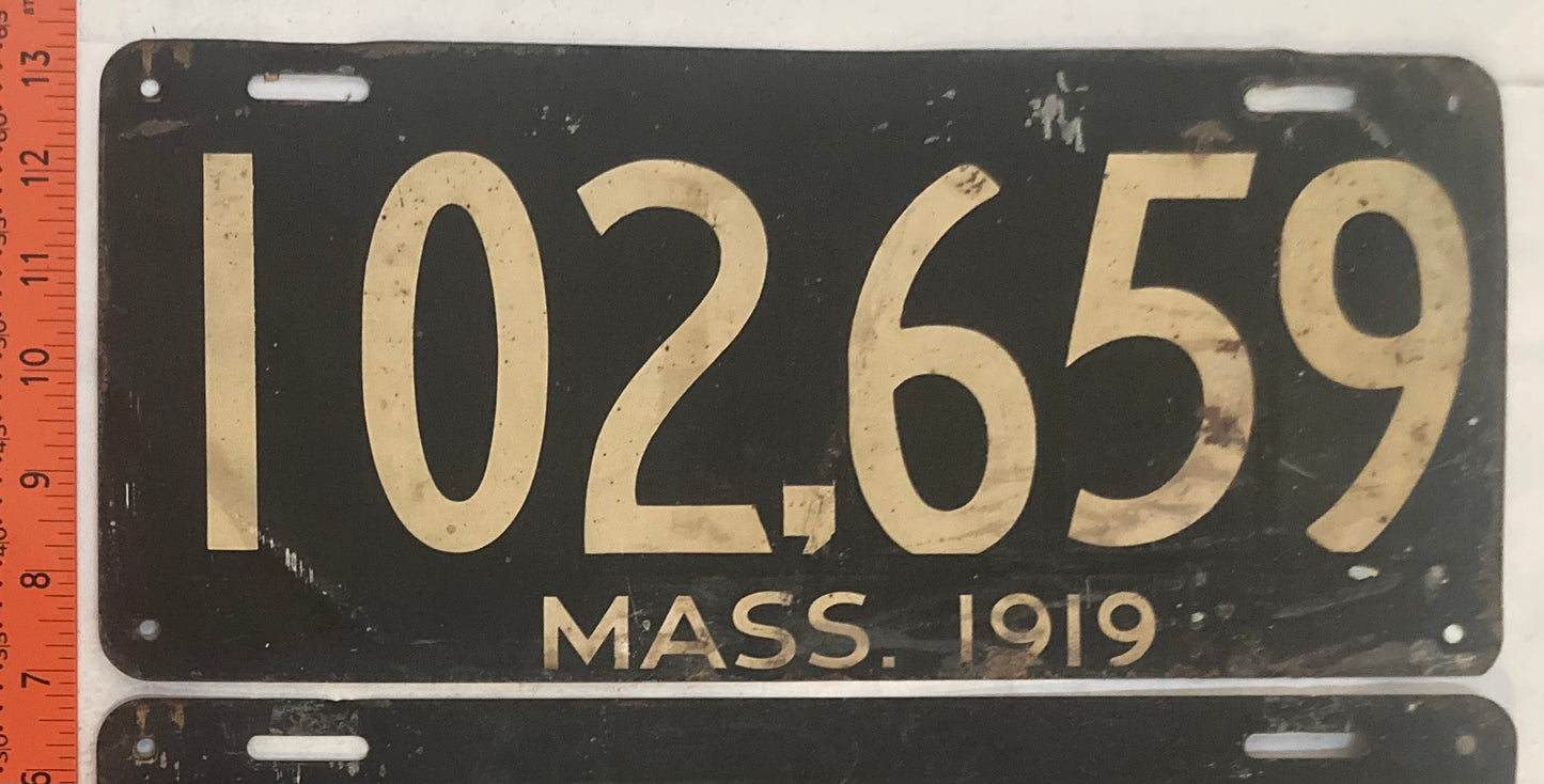 1919 Massachusetts #102,659 Passenger License Plate (Pair)