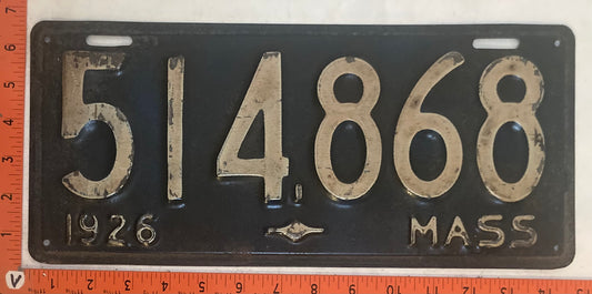 1926 Massachusetts #514,868 Passenger License Plate