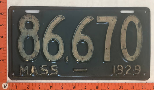 1929 Massachusetts #86,670 Passenger License Plate