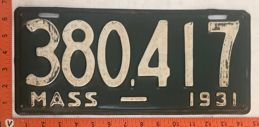 1931 Massachusetts #380,417 Passenger License Plate